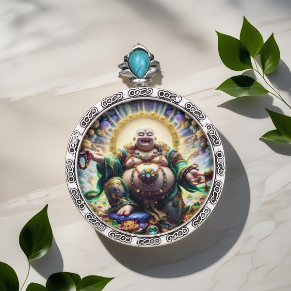 Painted Maitreya Buddha/Joy/Round Card/Gold Painting/Hand Drawn/Titanium Alloy/Diameter 4.5 cm