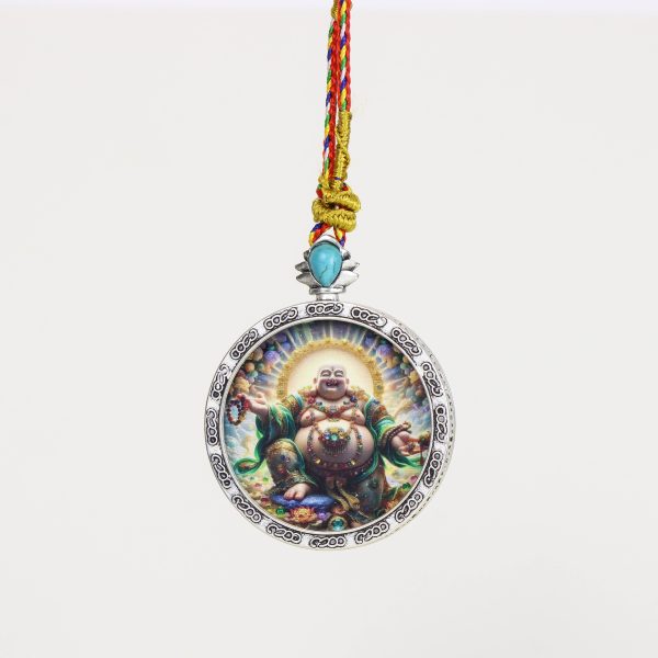 Painted Maitreya Buddha/Joy/Round Card/Gold Painting/Hand Drawn/Titanium Alloy/Diameter 4.5 cm