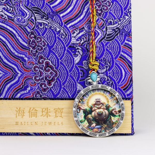 Painted Maitreya Buddha/Joy/Round Card/Gold Painting/Hand Drawn/Titanium Alloy/Diameter 4.5 cm