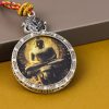 Sitting Buddha/Serenity/Round plaque/Gold tracing/Hand-painted/Titanium alloy/Diameter 4.5 cm