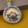 Painted Maitreya Buddha/Joy/Round Card/Gold Painting/Hand Drawn/Titanium Alloy/Diameter 4.5 cm