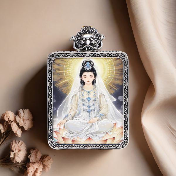 Color drawing of Guanyin sitting statue/peaceful/4cm*5cm/titanium alloy
