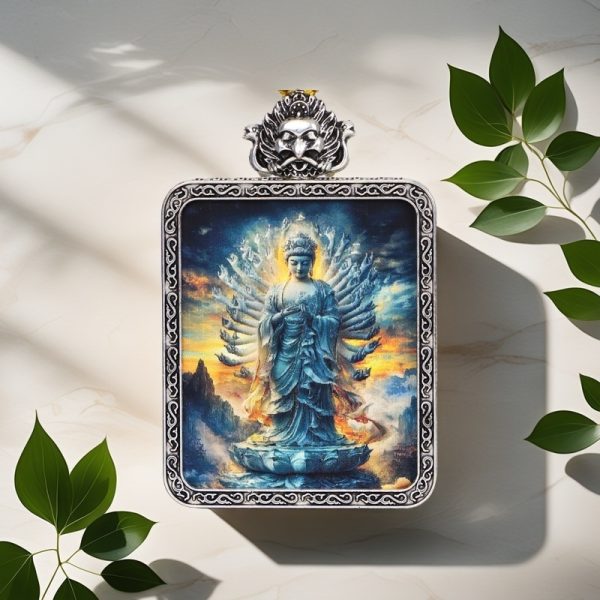 Tathagata statue, gold-painted, blue/good luck/4cm*5cm/titanium alloy material