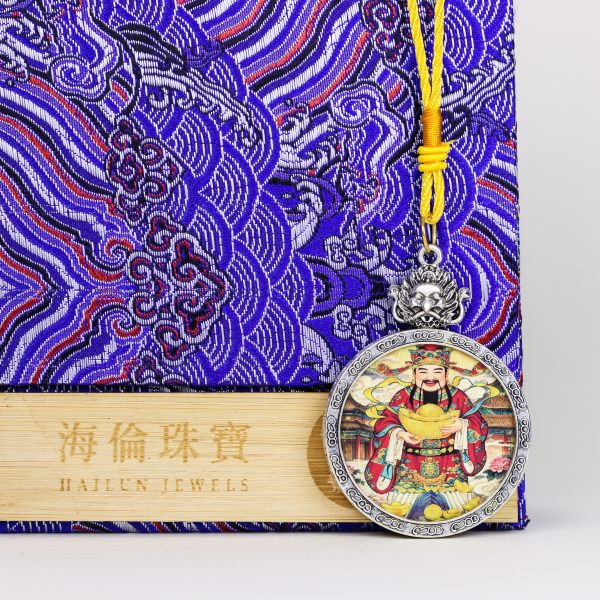 Chinese Mythology-God of Wealth/Hand-painted-Round Card/Diameter 4 cm/Titanium Alloy Material