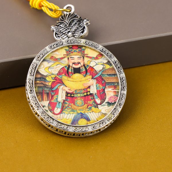 Chinese Mythology-God of Wealth/Hand-painted-Round Card/Diameter 4 cm/Titanium Alloy Material